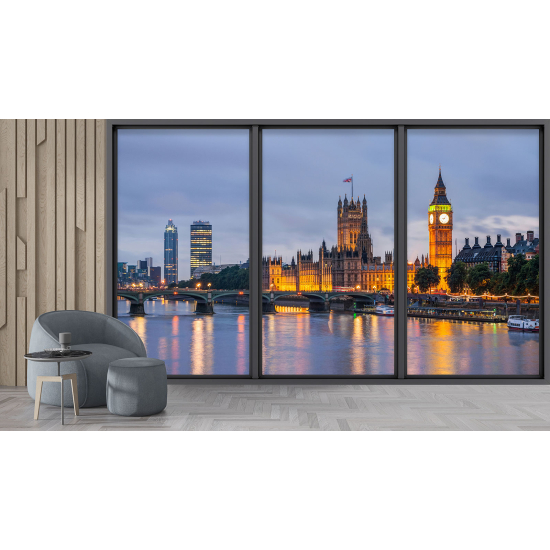 Optical Illusion Panoramic Bay Window Wall Mural / Wallpaper - London