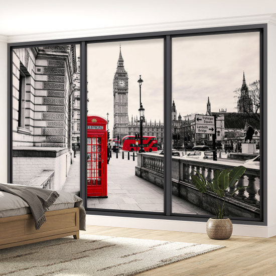 Optical Illusion Panoramic Bay Window Wall Mural / Wallpaper - London