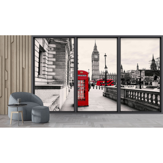 Optical Illusion Panoramic Bay Window Wall Mural / Wallpaper - London