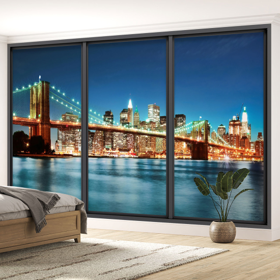 Optical Illusion Panoramic Bay Window Wall Mural / Wallpaper - New York