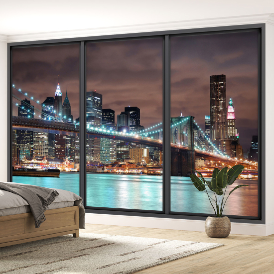 Optical Illusion Panoramic Bay Window Wall Mural / Wallpaper - New York