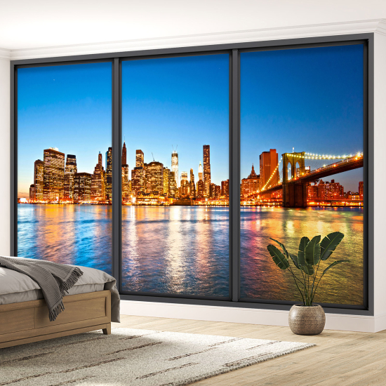 Optical Illusion Panoramic Bay Window Wall Mural / Wallpaper - New York