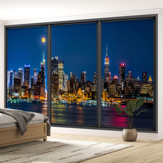 Optical Illusion Panoramic Bay Window Wall Mural / Wallpaper - New York