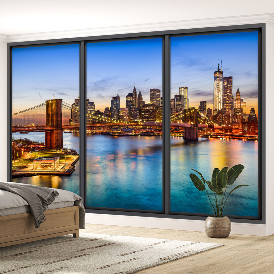 Optical Illusion Panoramic Bay Window Wall Mural / Wallpaper - New York