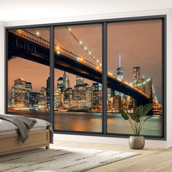 Optical Illusion Panoramic Bay Window Wall Mural / Wallpaper - New York