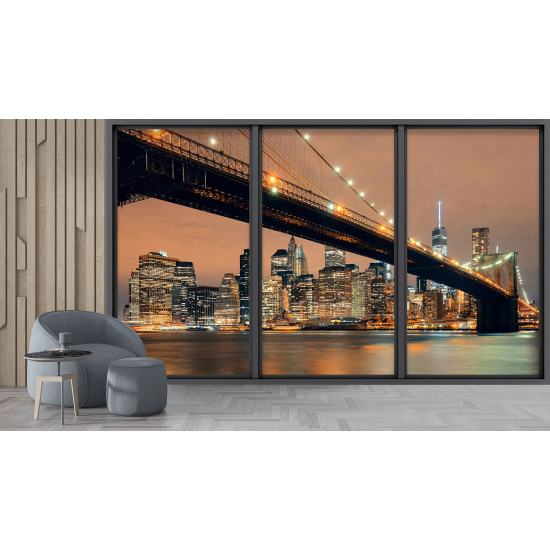 Optical Illusion Panoramic Bay Window Wall Mural / Wallpaper - New York