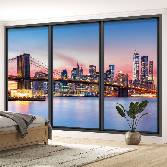 Optical Illusion Panoramic Bay Window Wall Mural / Wallpaper - New York