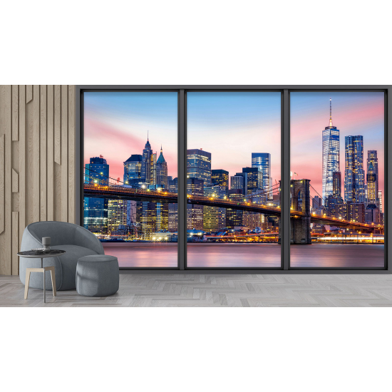 Optical Illusion Panoramic Bay Window Wall Mural / Wallpaper - New York