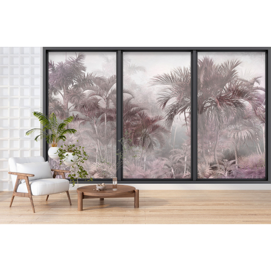 Optical Illusion Panoramic Bay Window Wall Mural / Wallpaper - Palm trees