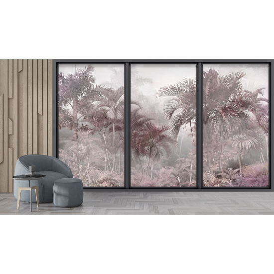 Optical Illusion Panoramic Bay Window Wall Mural / Wallpaper - Palm trees