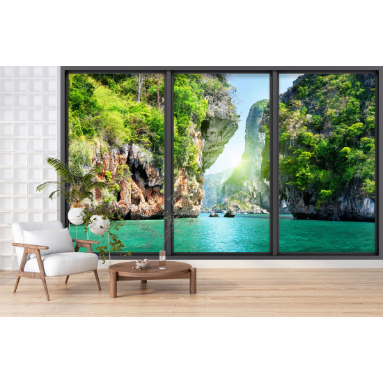 Optical Illusion Panoramic Bay Window Wall Mural / Wallpaper - Paradise corner