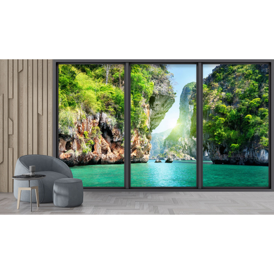 Optical Illusion Panoramic Bay Window Wall Mural / Wallpaper - Paradise corner