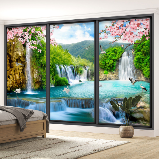 Optical Illusion Panoramic Bay Window Wall Mural / Wallpaper - Paradise corner