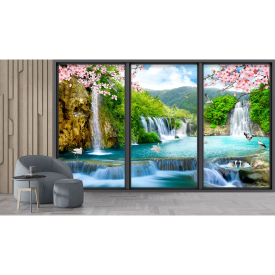 Optical Illusion Panoramic Bay Window Wall Mural / Wallpaper - Paradise corner