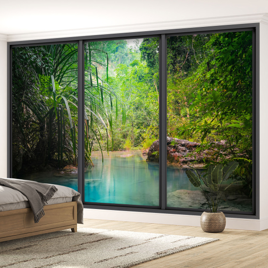 Optical Illusion Panoramic Bay Window Wall Mural / Wallpaper - Paradise corner