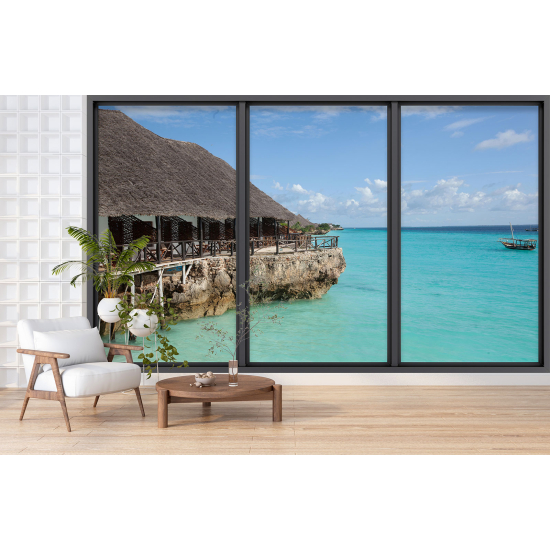 Optical Illusion Panoramic Bay Window Wall Mural / Wallpaper - Paradisiacal