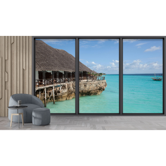 Optical Illusion Panoramic Bay Window Wall Mural / Wallpaper - Paradisiacal