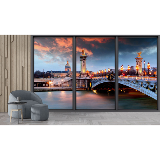 Optical Illusion Panoramic Bay Window Wall Mural / Wallpaper - Paris