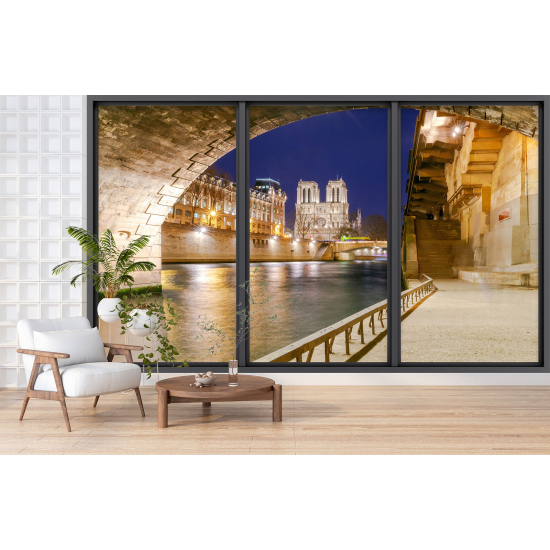 Optical Illusion Panoramic Bay Window Wall Mural / Wallpaper - Paris