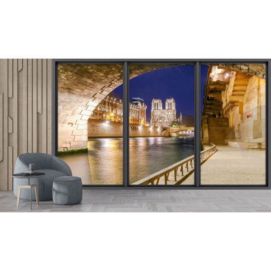 Optical Illusion Panoramic Bay Window Wall Mural / Wallpaper - Paris