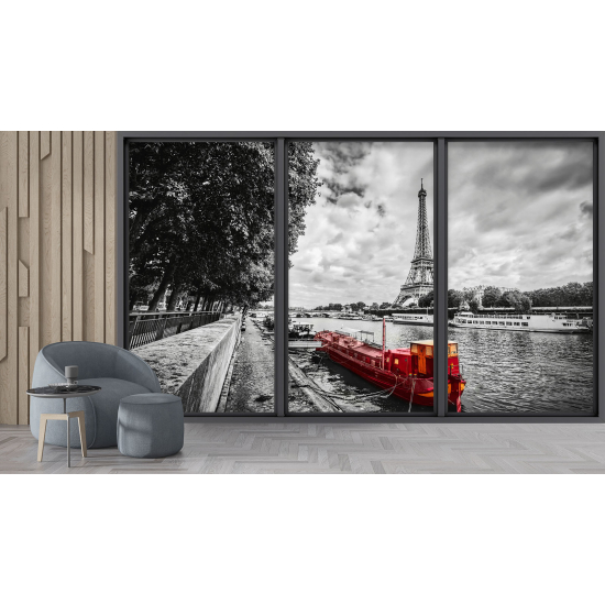 Optical Illusion Panoramic Bay Window Wall Mural / Wallpaper - Paris