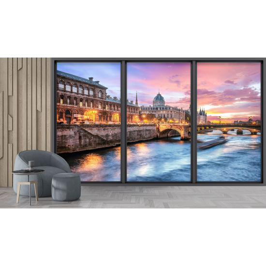 Optical Illusion Panoramic Bay Window Wall Mural / Wallpaper - Paris