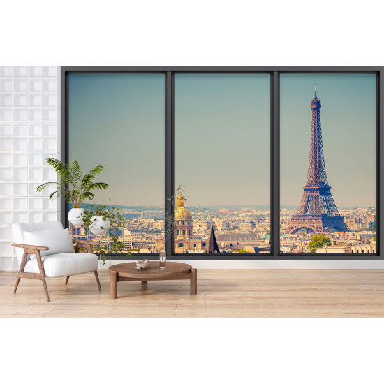 Optical Illusion Panoramic Bay Window Wall Mural / Wallpaper - Paris Eiffel Tower