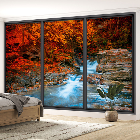 Optical Illusion Panoramic Bay Window Wall Mural / Wallpaper - River