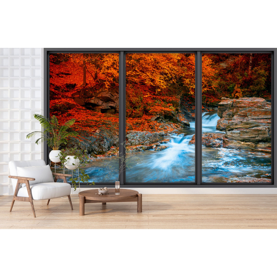 Optical Illusion Panoramic Bay Window Wall Mural / Wallpaper - River