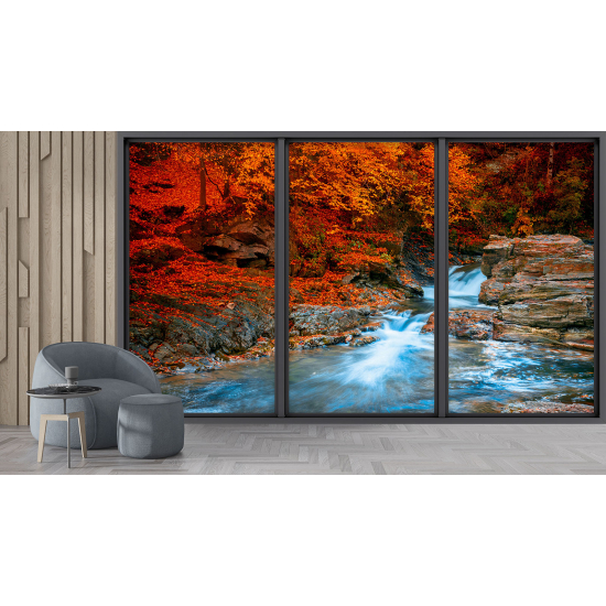 Optical Illusion Panoramic Bay Window Wall Mural / Wallpaper - River