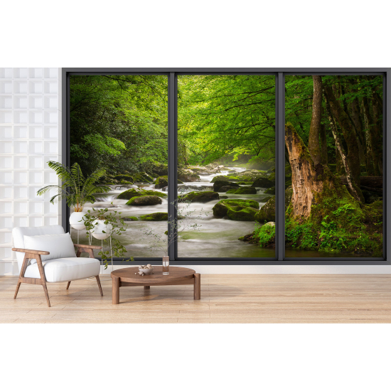 Optical Illusion Panoramic Bay Window Wall Mural / Wallpaper - River