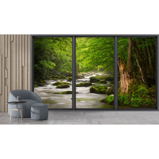 Optical Illusion Panoramic Bay Window Wall Mural / Wallpaper - River