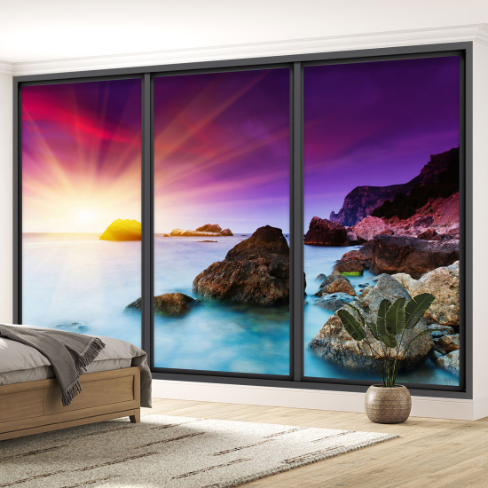 Optical Illusion Panoramic Bay Window Wall Mural / Wallpaper - Sea view