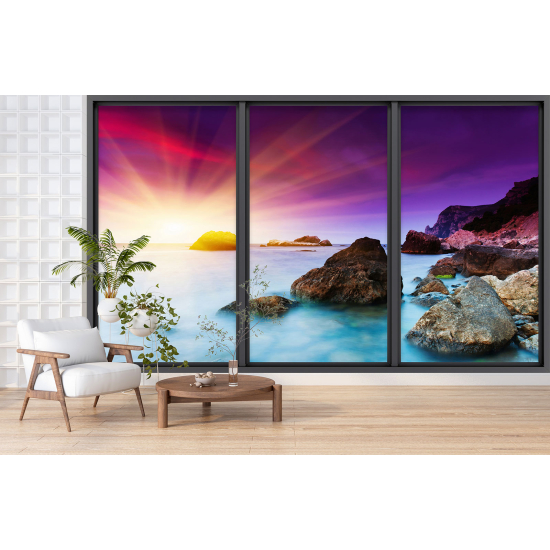 Optical Illusion Panoramic Bay Window Wall Mural / Wallpaper - Sea view