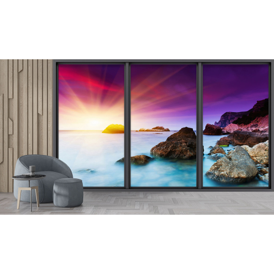 Optical Illusion Panoramic Bay Window Wall Mural / Wallpaper - Sea view