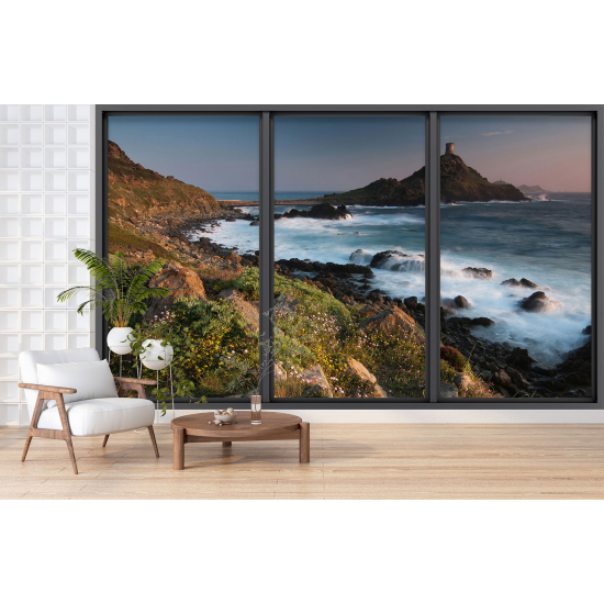 Optical Illusion Panoramic Bay Window Wall Mural / Wallpaper - Sea view