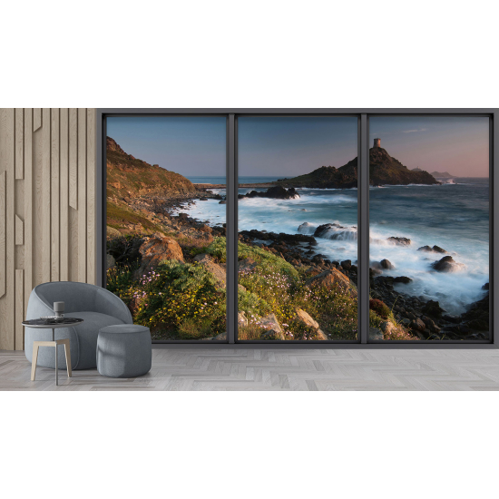 Optical Illusion Panoramic Bay Window Wall Mural / Wallpaper - Sea view