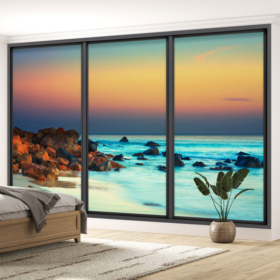 Optical Illusion Panoramic Bay Window Wall Mural / Wallpaper - Sea view