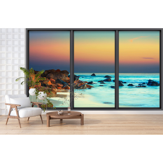 Optical Illusion Panoramic Bay Window Wall Mural / Wallpaper - Sea view