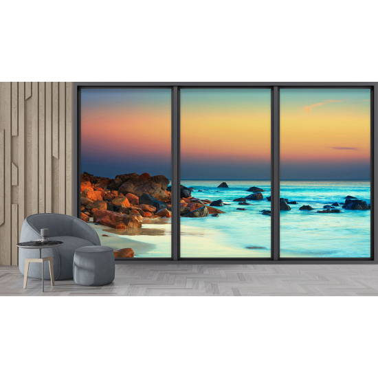 Optical Illusion Panoramic Bay Window Wall Mural / Wallpaper - Sea view