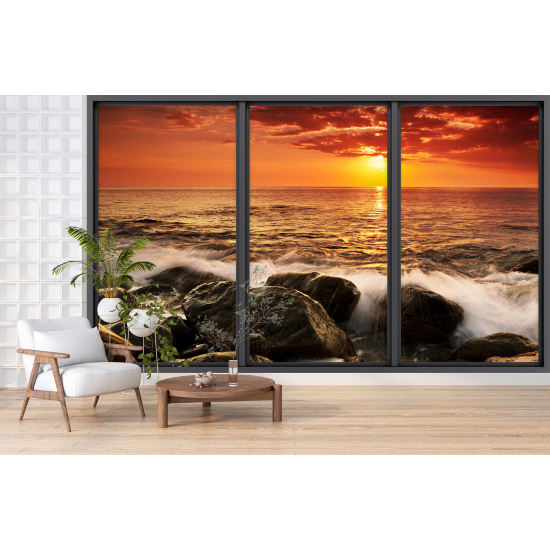 Optical Illusion Panoramic Bay Window Wall Mural / Wallpaper - Sea view