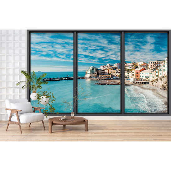 Optical Illusion Panoramic Bay Window Wall Mural / Wallpaper - Sea view