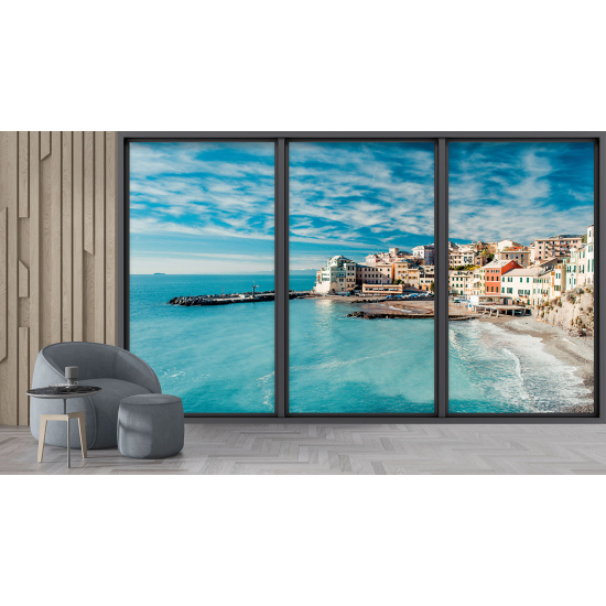 Optical Illusion Panoramic Bay Window Wall Mural / Wallpaper - Sea view