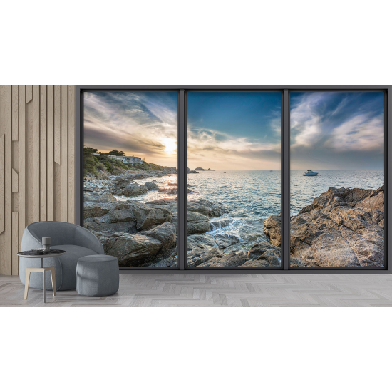 Optical Illusion Panoramic Bay Window Wall Mural / Wallpaper - Sea view