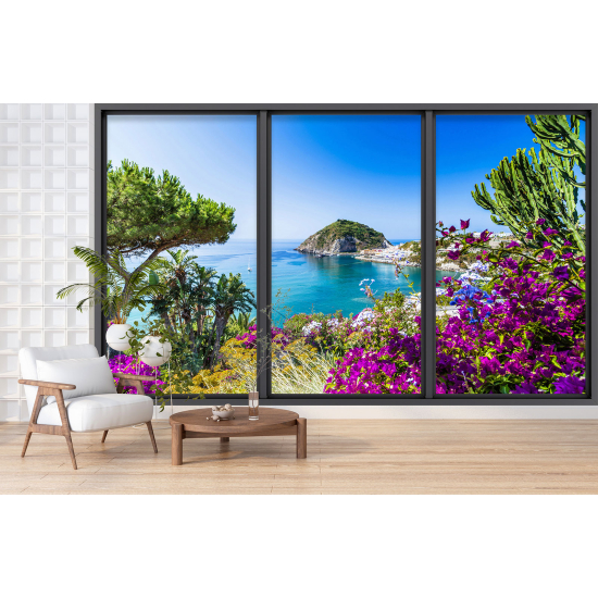 Optical Illusion Panoramic Bay Window Wall Mural / Wallpaper - Sea view