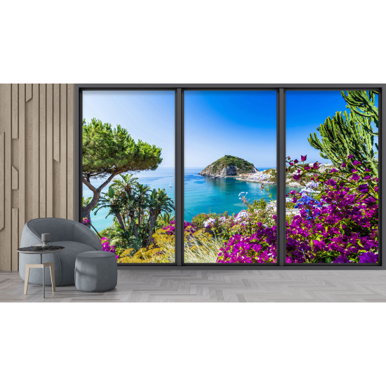 Optical Illusion Panoramic Bay Window Wall Mural / Wallpaper - Sea view