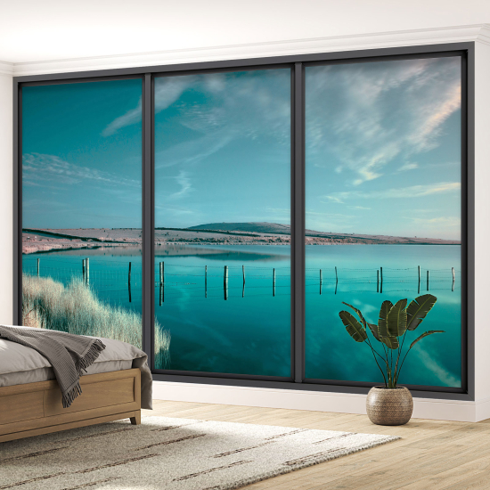 Optical Illusion Panoramic Bay Window Wall Mural / Wallpaper - Sea view