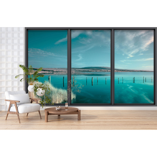 Optical Illusion Panoramic Bay Window Wall Mural / Wallpaper - Sea view