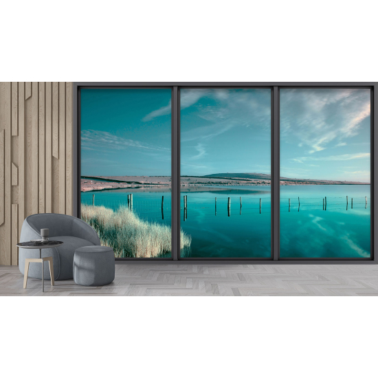 Optical Illusion Panoramic Bay Window Wall Mural / Wallpaper - Sea view