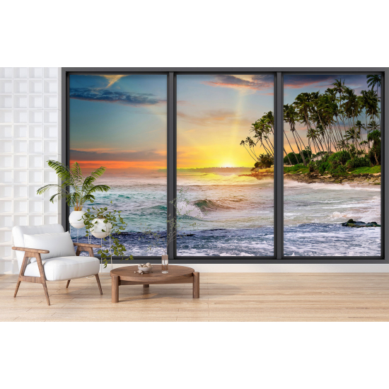 Optical Illusion Panoramic Bay Window Wall Mural / Wallpaper - Sea view